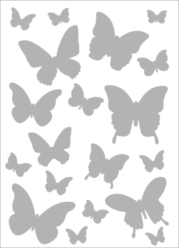 Satinier Schablone/ Aufkleber - 19 Schmetterlinge in Silber A5